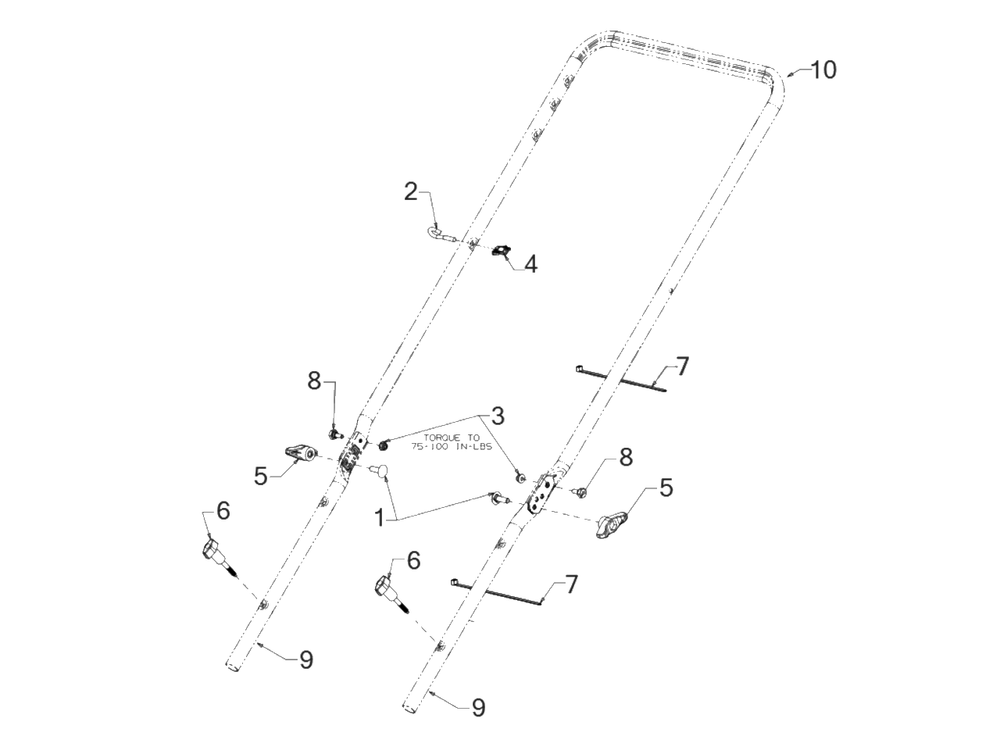Handle Hardware Diagram and Parts List for 11A-A1S5345 2018 Yard Machines Lawn Mower